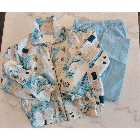 VTG 100% Silk East West Women's‎ Small Track Suit Windbreaker Jacket Pants - Picture 1 of 12